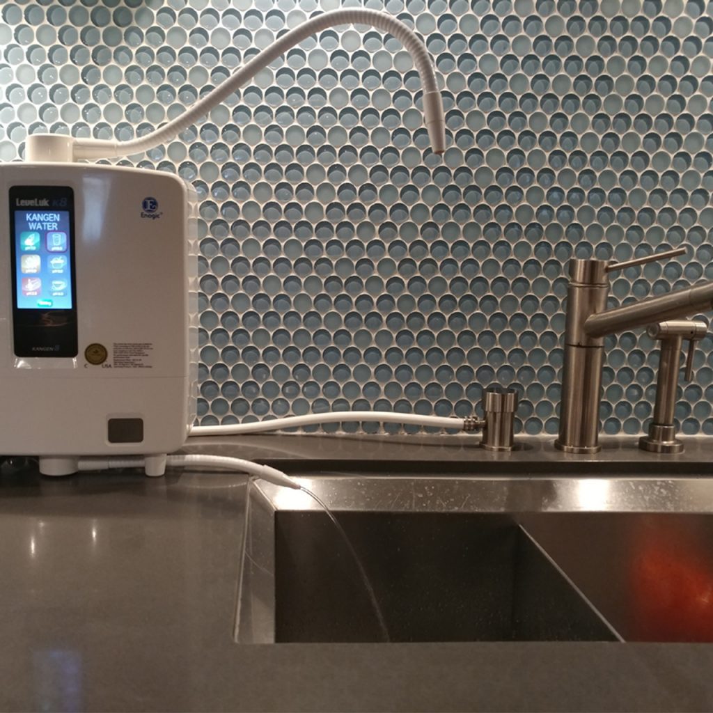 satin nickel ionizer faucet connected to K8